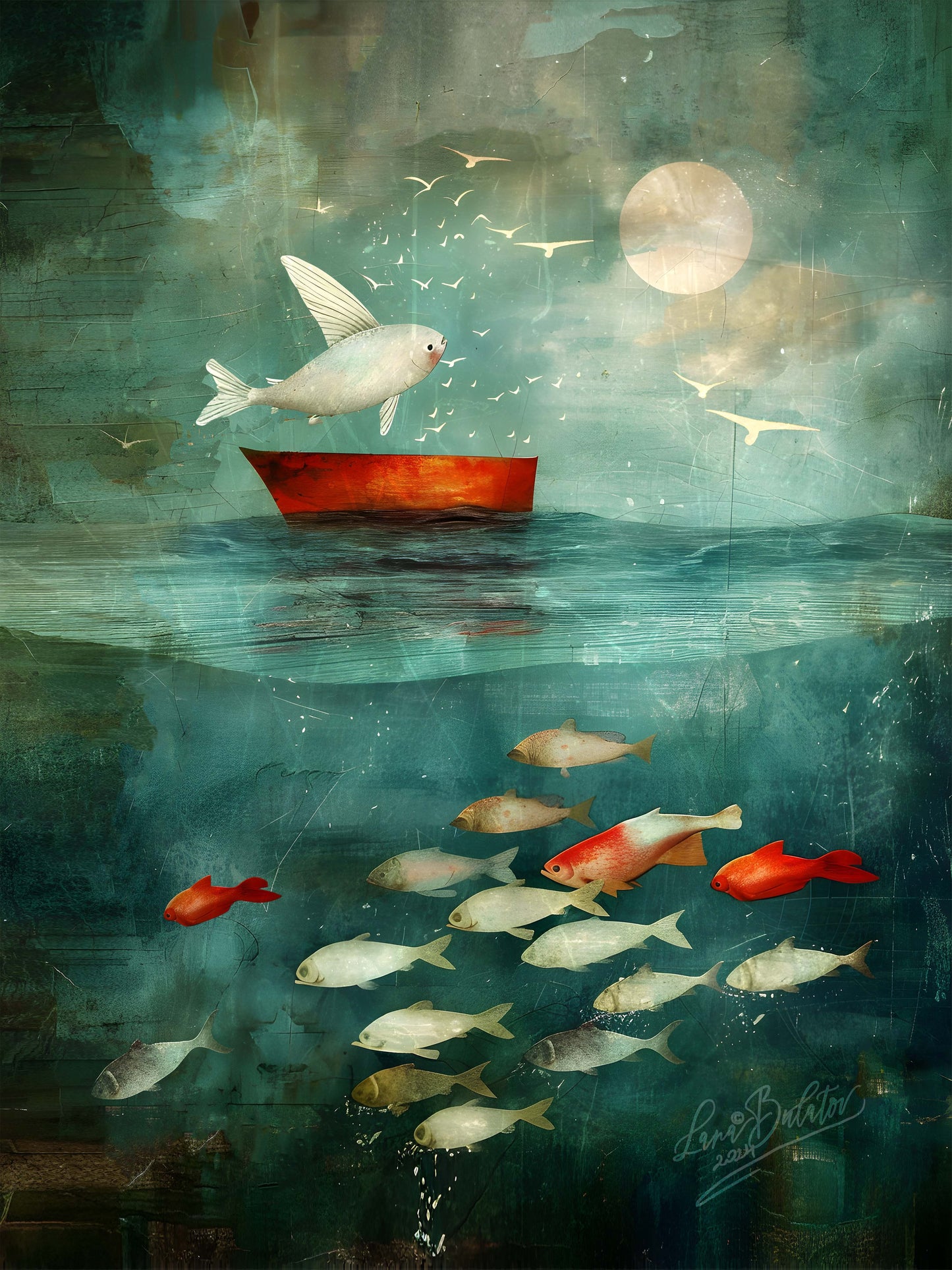 Fish and Moonlight - Giclée Fine Art PAPER Print