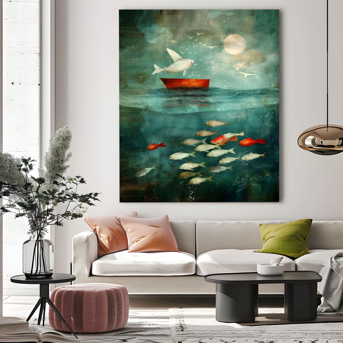 Fish and Moonlight - Giclée Fine Art PAPER Print