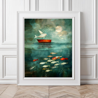 Fish and Moonlight - Giclée Fine Art PAPER Print