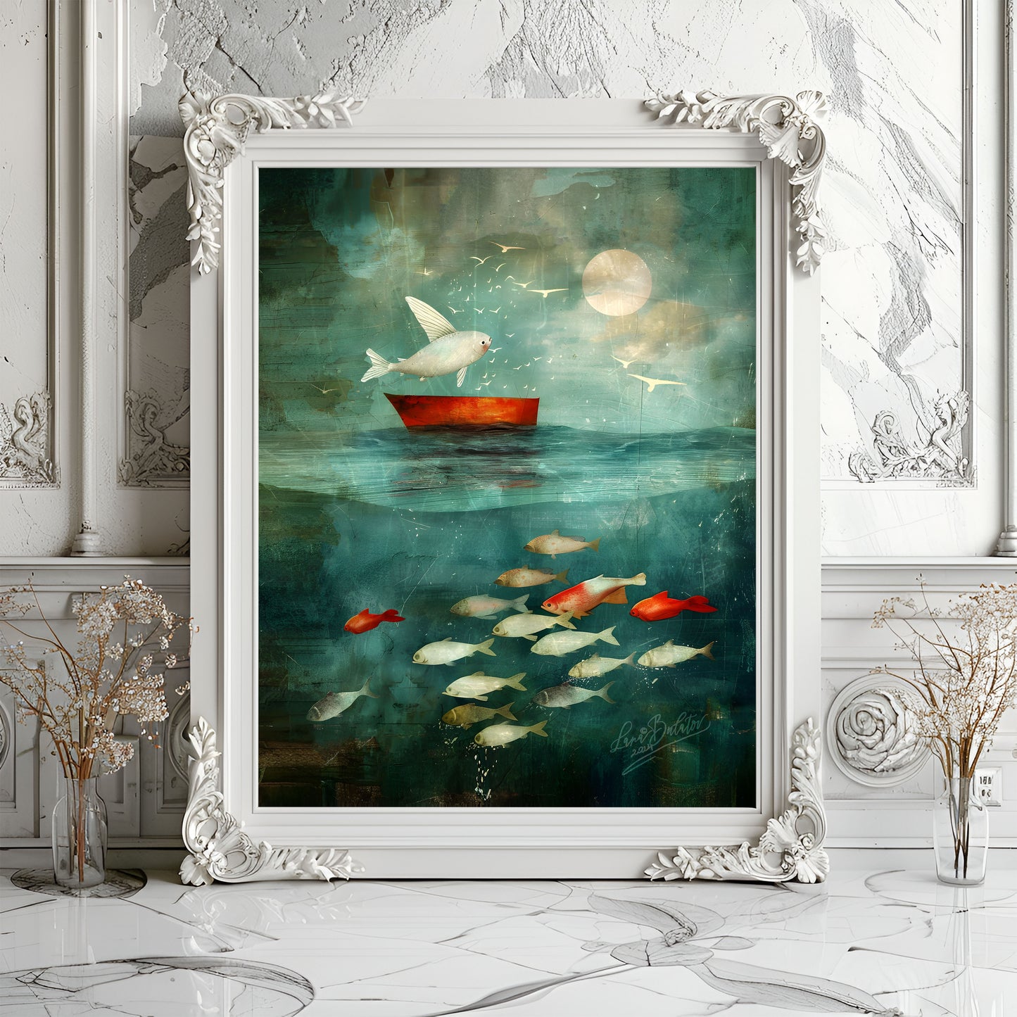 Fish and Moonlight - Giclée Fine Art PAPER Print