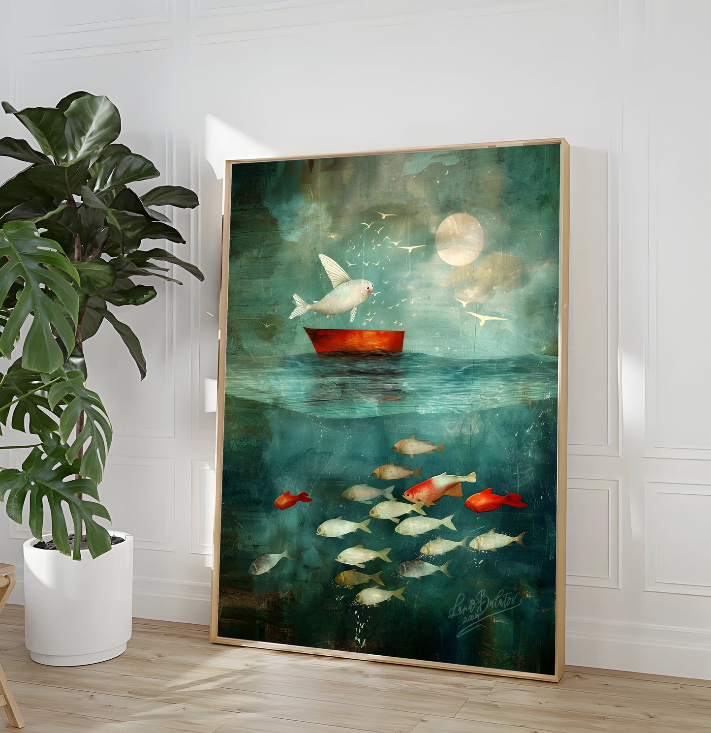 Fish and Moonlight - Giclée Fine Art PAPER Print