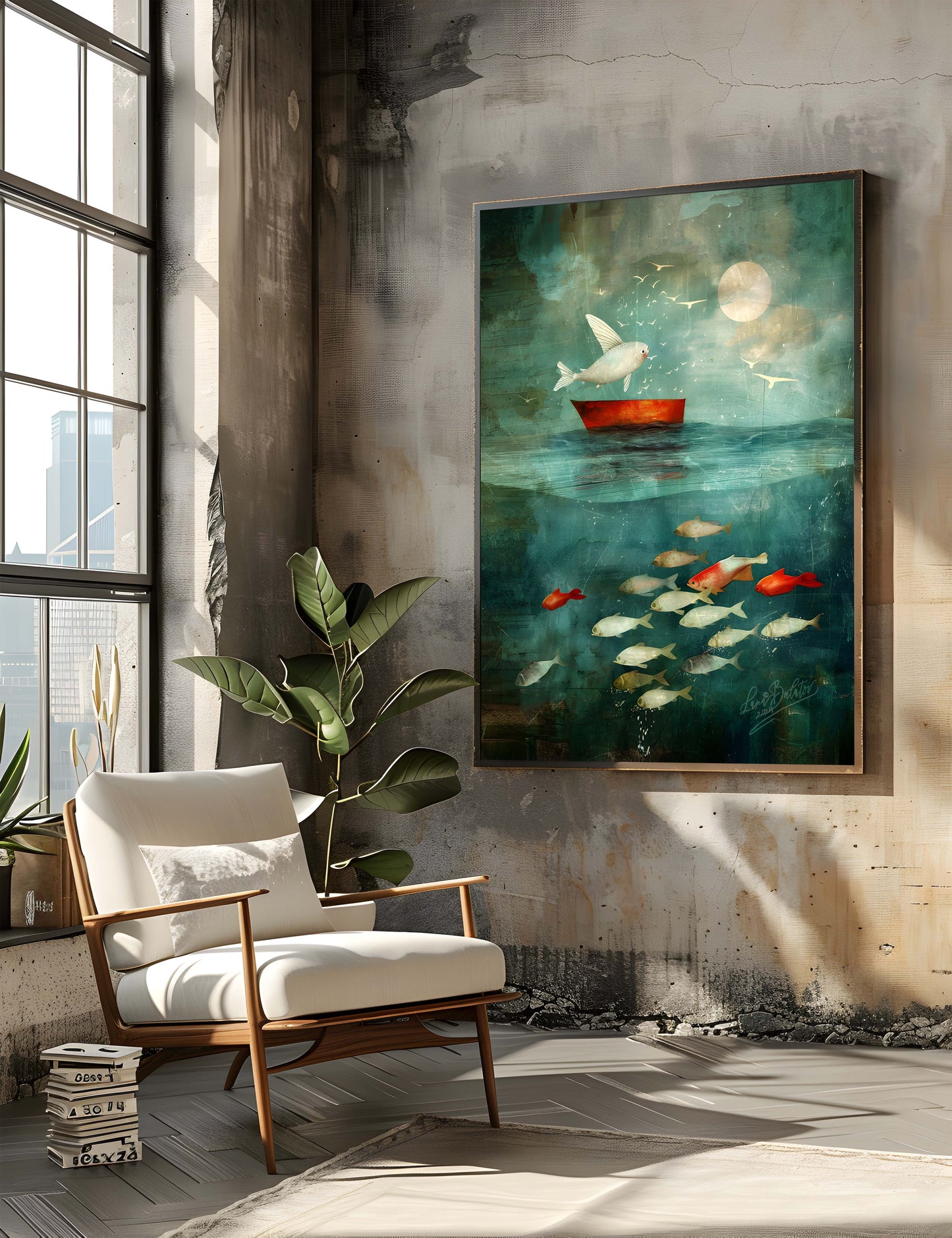 Fish and Moonlight - Giclée Fine Art PAPER Print