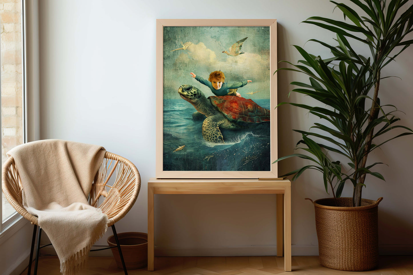 Custom Art "Turtle Flight" - Canvas or Giclée Fine Art PAPER Print